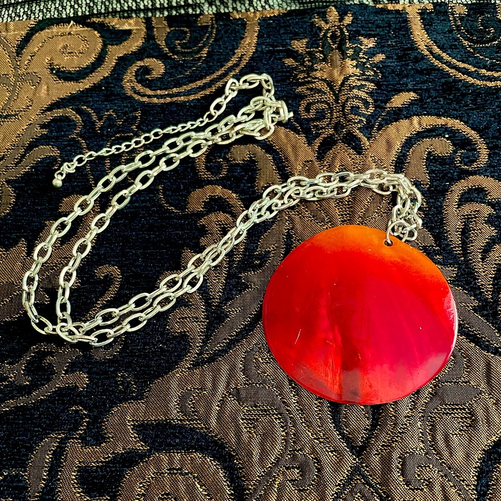 (SOLD LOCALLY) 🔴🟠 ORANGE LOVERS GLOSSY SHELL silver chain necklace Vibrant